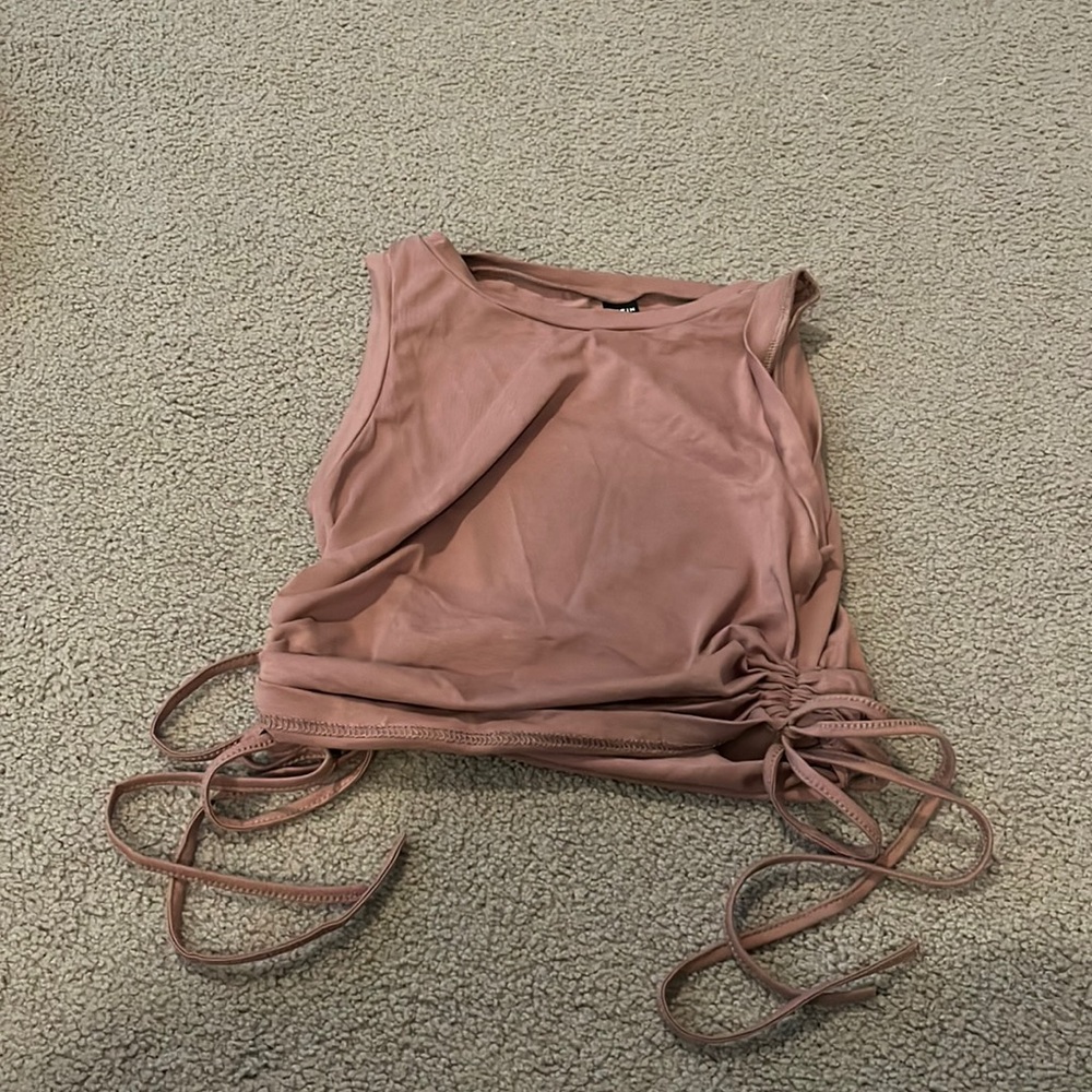shein brown cropped tank top with side ties